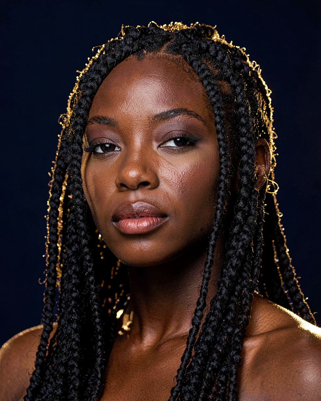 Locs freshly retwisted, gros plan cou-épaules, contre-jour